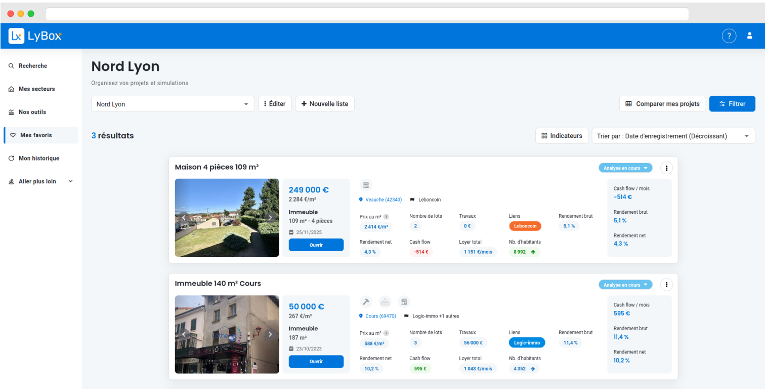 annonces immobilieres liste favoris excel