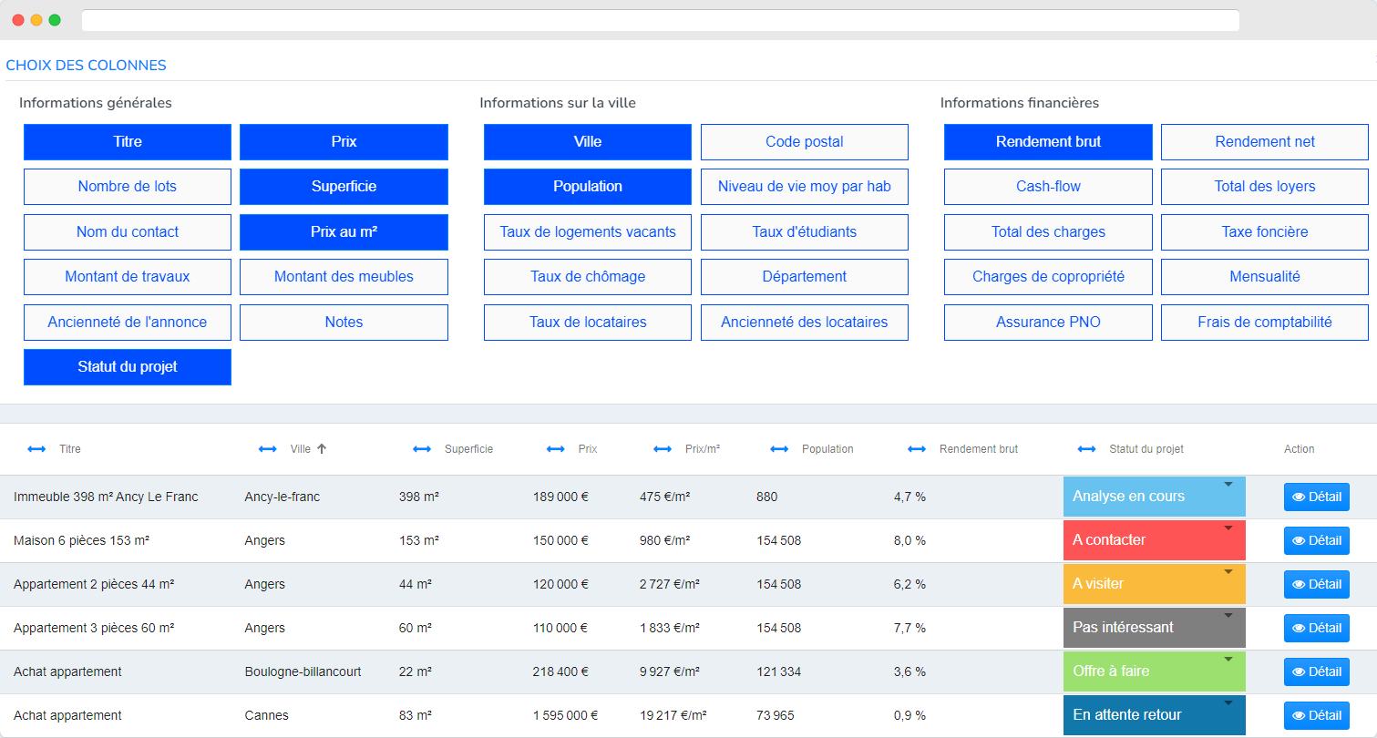 annonces immobilieres liste favoris excel