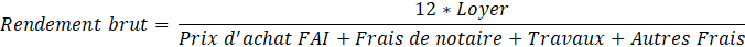formule calcul rendement locatif brut