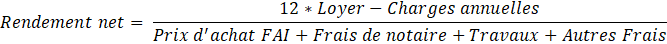 formule calcul rendement locatif net
