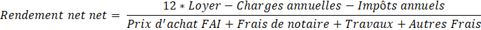formule calcul rendement locatif net d'impots